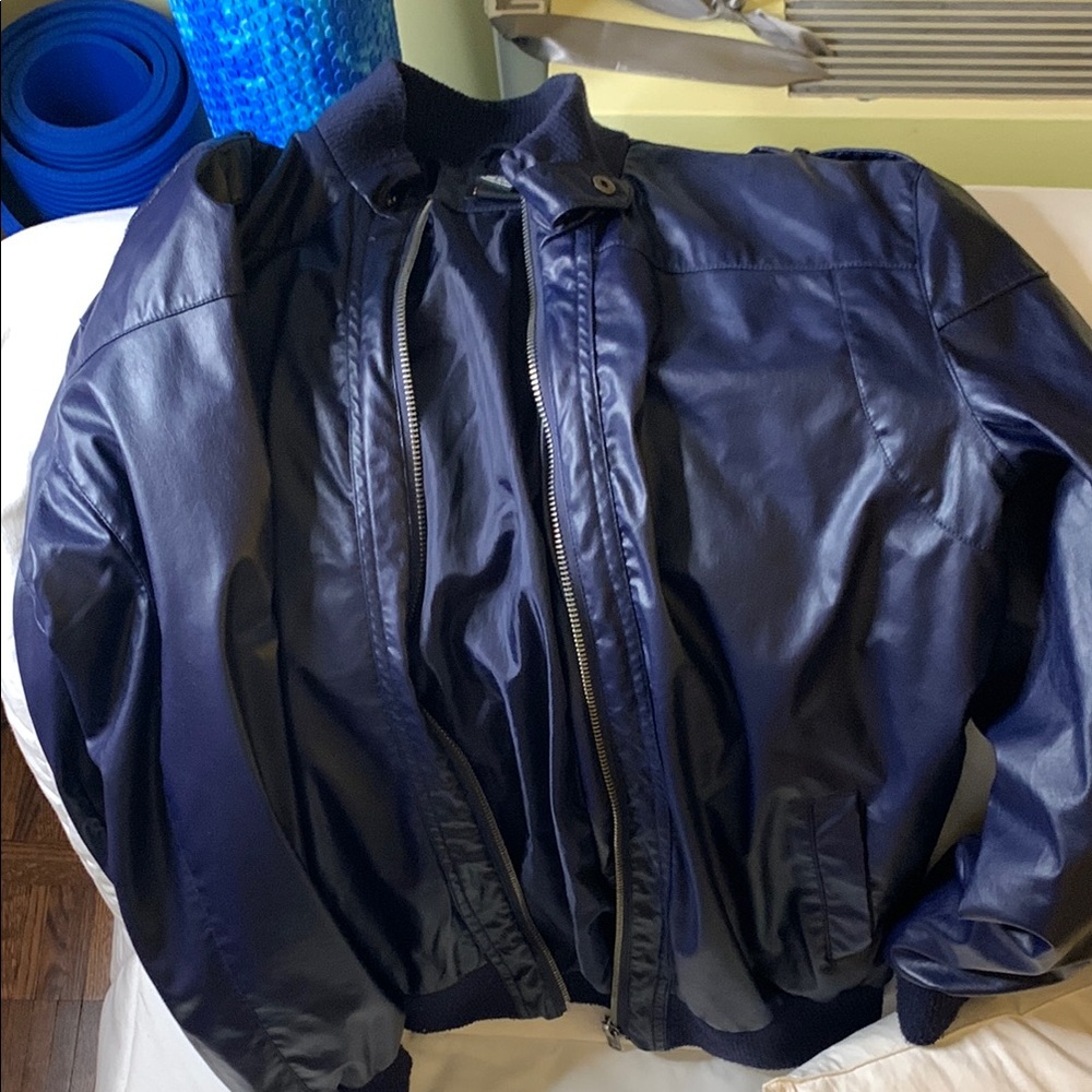 Blue Bomber Jacket with Water-Resistant Fabric
